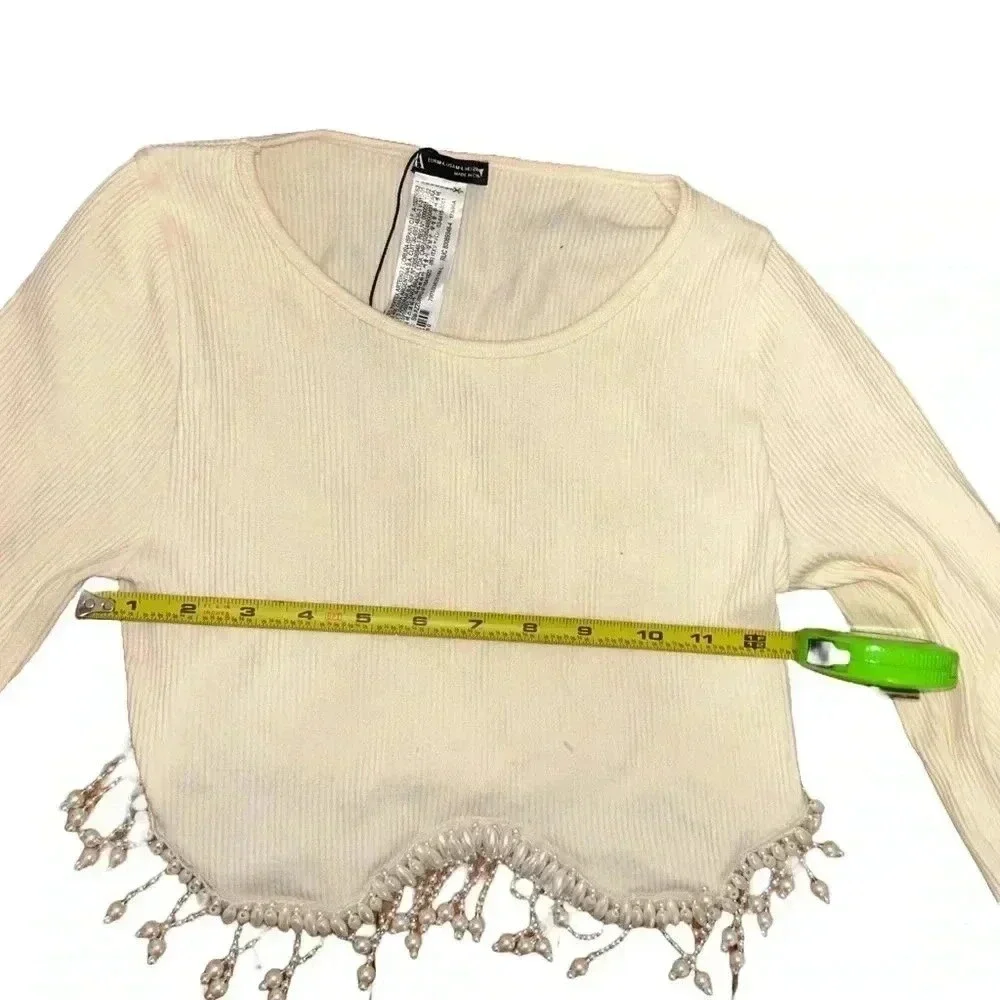 Zara Cream Seamless Pearl Crop Top Size Medium
